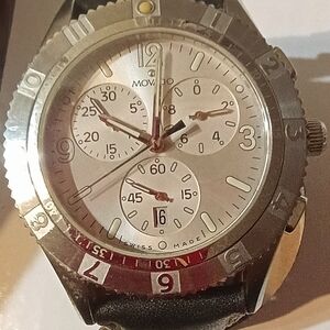 Movado Silver Chronograph with Black Leather Strap